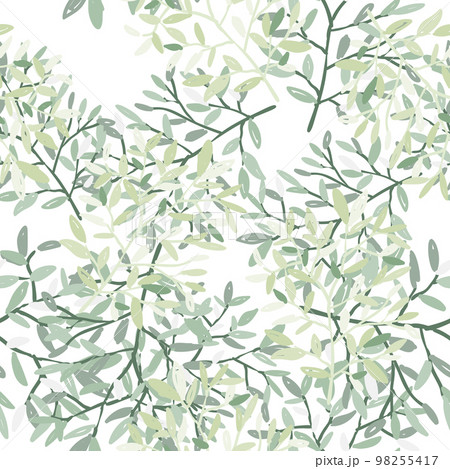 Decorative forest twig endless wallpaper. Hand drawn branches with leaves seamless pattern. 98255417