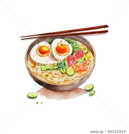 watercolor Ramen bowl noodles vector culture japan 98255824