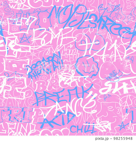 Graffiti seamless pattern wallpaper art.Vector graphic background illustration.Graffiti lettering,urban art seamless pattern wallpaper print concept 98255948