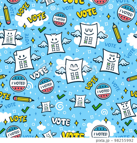 Cute vote blank seamless pattern,wallpaper,background.Vector hand drawn doodle cartoon kawaii character illustration logo. Cute vote seamless pattern art concept Cute vote blank seamless pattern,wallpaper,background.Vector hand drawn doodle cartoon kawaii character illustration logo. Cute vote seamless pattern art concept 98255992
