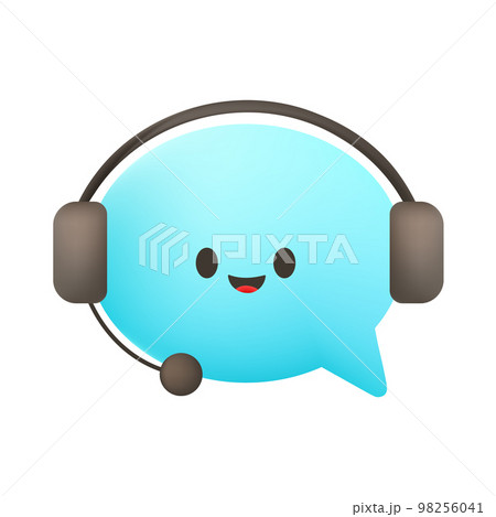 Cute speech bubble with headphones and microphone. Vector flat cartoon character illustration icon. Speech bubble,support concept 98256041