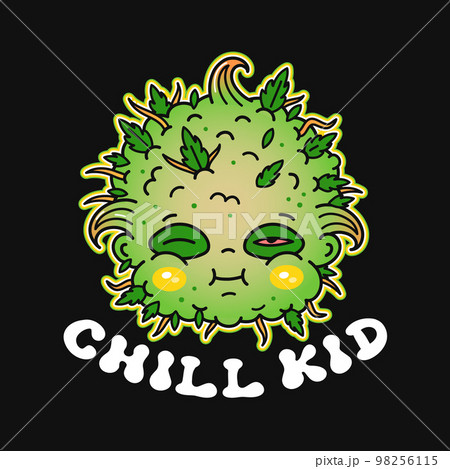Funny chill kid print for t shirt. Vector line doodle traditional retro cartoon illustration. Chill kid quote. Funny vintage weed character cartoon print poster,t-shirt,sticker concept 98256115