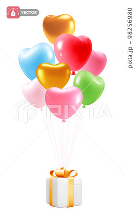 Gift Box And Heart Shape Balloons 98256980