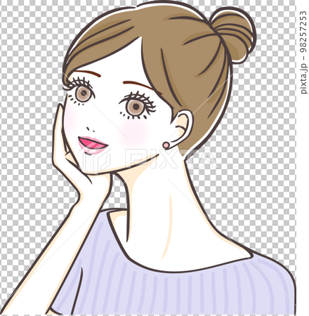 Young beautiful woman with a smile holding her cheek Young beautiful woman with a smile holding her cheek 98257253