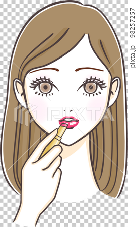 塗紅色唇膏的年輕女子的插圖 98257257
