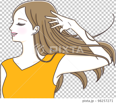 一個留著長頭髮的年輕女子的插圖 一個留著長頭髮的年輕女子的插圖 98257271