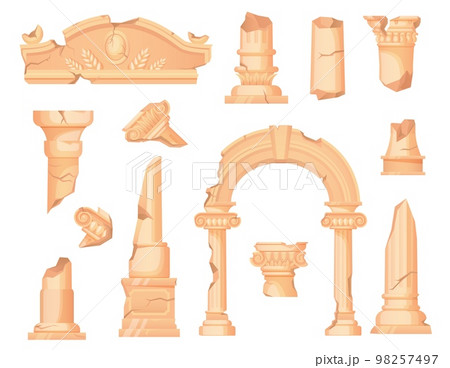 Broken columns. Ruin stone pillars of greek... - Stock Illustration  [98257497] - PIXTA