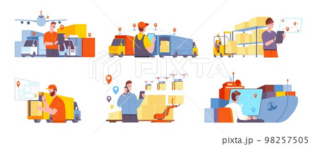 Global supply manager. Logistics chain management, international business shipping concept, goods delivery destination storage, cargo exportation types splendid vector illustration 98257505