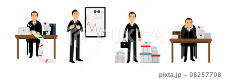 Business Man Fail Suffering Loss and Being In Debt Vector Set 98257798