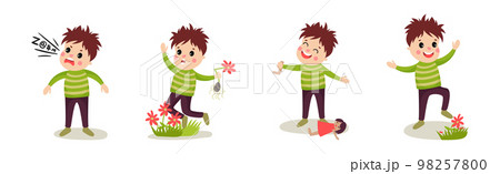 Naughty Little Boy Playing and Misbehaving Vector Set 98257800