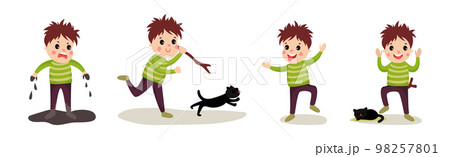 Naughty Little Boy Playing and Misbehaving Vector Set 98257801