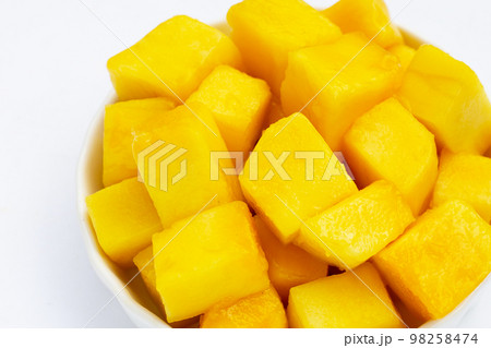 Tropical fruit, Mango cube slices in a bowl 98258474