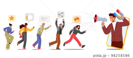 Characters Referral Program Strategy, Network Marketing, Affiliate Partnership Concept. Businessman with Loudspeaker 98258586