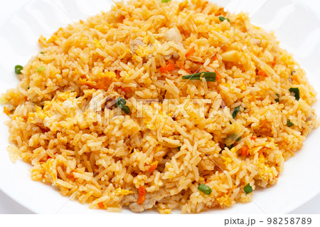 Fried rice in white plate on white background. Fried rice in white plate on white background. 98258789