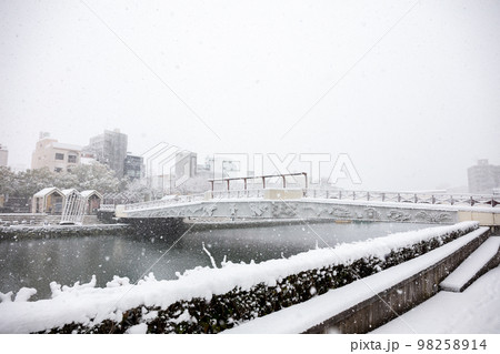 【徳島市内】大雪になった新町川水際公園 【徳島市内】大雪になった新町川水際公園 98258914