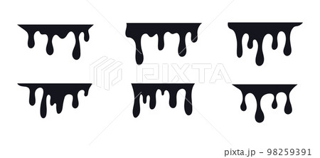 Black melt drips. Current paint or blood drop, oil flow, liquid caramel, ink, chocolate sauce splash. Vector illustration Black melt drips. Current paint or blood drop, oil flow, liquid caramel, ink, chocolate sauce splash. Vector illustration 98259391