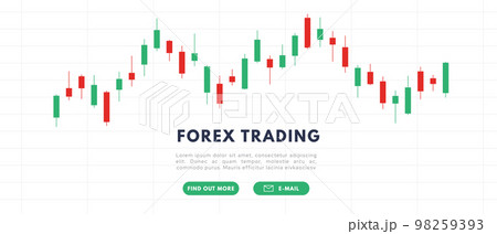 Forex Trading banner. Stock market candlestick, chart green and red japanese candle stick. Chart of buy and sell indicators vector illustration 98259393