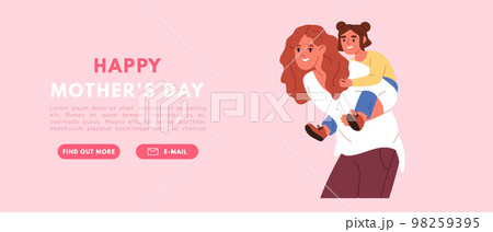 Happy mothers day banner. Happy woman with kid. Flat vector illustration 98259395