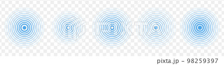 Set on blue radar vibration. Wave pattern. Round frame set. Water wave. Vector isolated illustration Set on blue radar vibration. Wave pattern. Round frame set. Water wave. Vector isolated illustration 98259397
