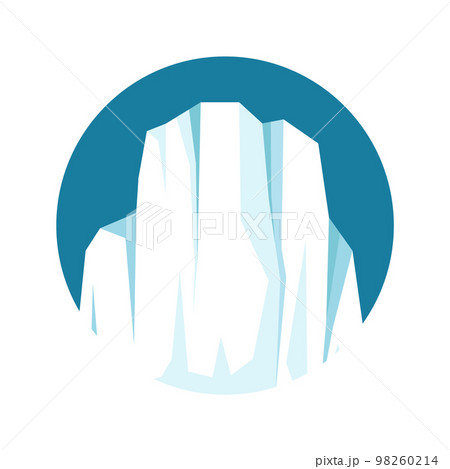 Round floating iceberg, drifting arctic glacier, block of frozen ocean water. Icy mountains with snow. Melting ice peak. Antarctic snowy landscape. South and North Pole. Vector illustration 98260214