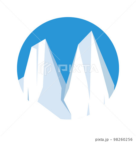 Round floating iceberg, drifting arctic glacier, block of frozen ocean water. Icy mountains with snow. Melting ice peak. Antarctic snowy landscape. South and North Pole. Vector illustration 98260256