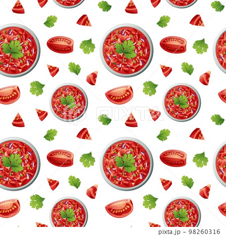 Seamless pattern with salsa, tomatoes and cilantro. Texture with traditional mexican food. Great for fabric, wallpaper, menu 98260316