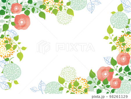 北欧風花素材　背景　フレーム　おしゃれ　水彩	花　緑　植物 98261129