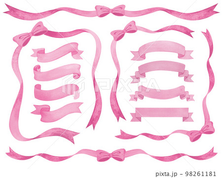 ピンクのリボンのイラスト素材セット 98261181
