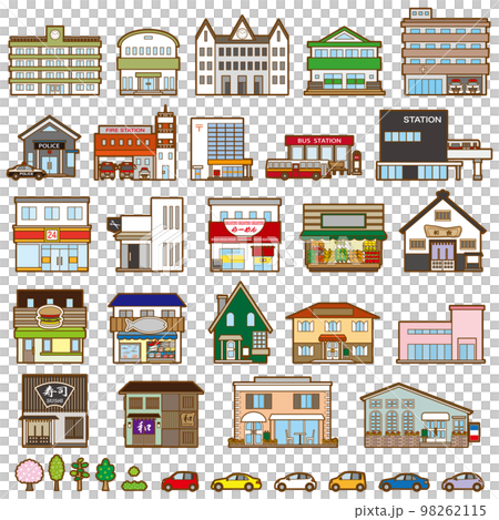 様々な建物のベクターイラスト. 建物の正面図. 98262115