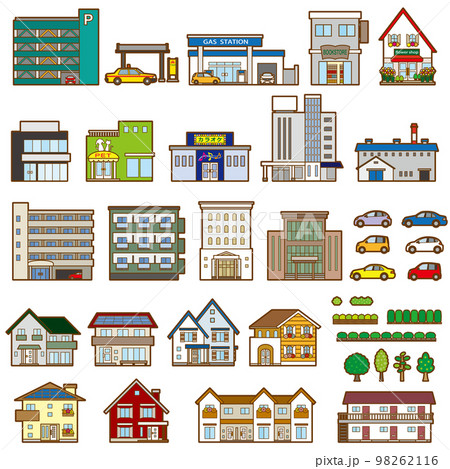 様々な建物のベクターイラスト. 建物の正面図. 98262116