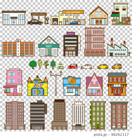 様々な建物のベクターイラスト. 建物の正面図. 98262117