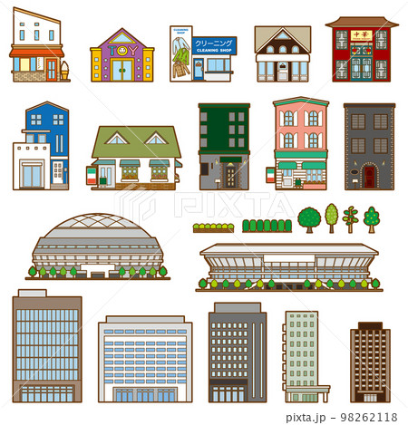 様々な建物のベクターイラスト. 建物の正面図. 98262118