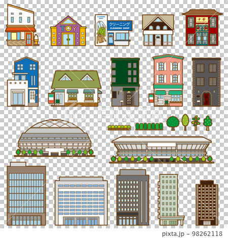 様々な建物のベクターイラスト. 建物の正面図. 98262118