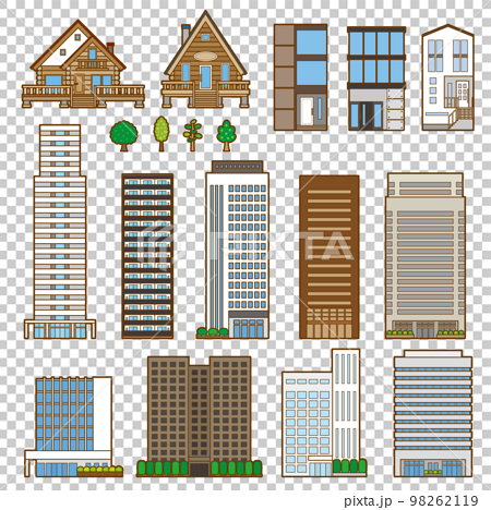 様々な建物のベクターイラスト. 建物の正面図. 98262119