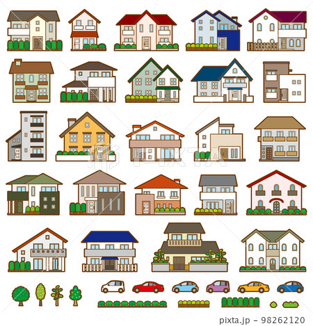 様々な建物のベクターイラスト. 建物の正面図. 98262120