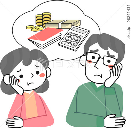 お金について悩んでいるシニア女性とシニア男性 98263433