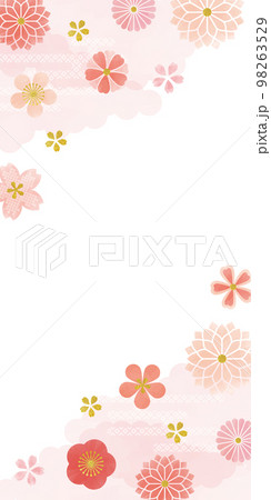 水彩タッチのピンクの花柄背景 98263529