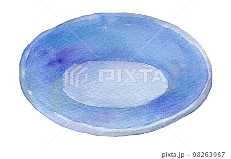 水彩イラスト　青いお皿　青い食器 98263987