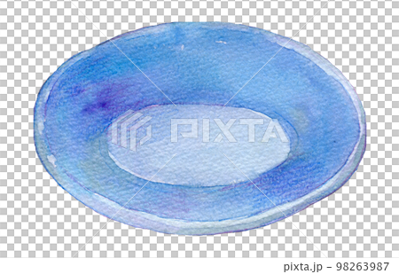 水彩イラスト　青いお皿　青い食器 98263987