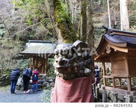 貴船神社奥宮の狛犬の前で参詣 貴船神社奥宮の狛犬の前で参詣 98264592