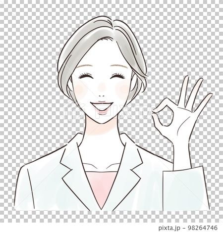 笑顔でオーケーサインをする白衣の女性 98264746