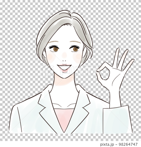 笑顔でオーケーサインをする白衣の女性 98264747