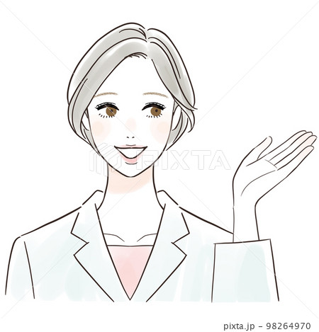 笑顔で説明する白衣の女性 98264970