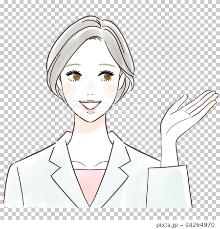 笑顔で説明する白衣の女性 98264970