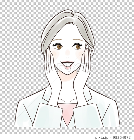 両手で頰を触って喜ぶ白衣の女性 98264972