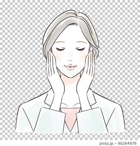 一個穿白大衣的女人用雙手撫摸臉頰放鬆 98264976