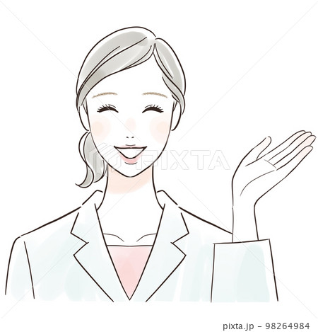 笑顔で案内する白衣の女性 98264984