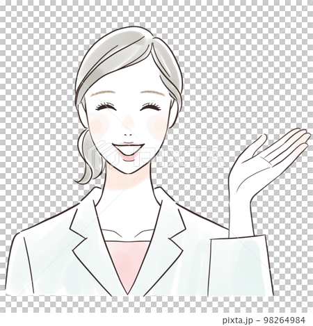 笑顔で案内する白衣の女性 98264984