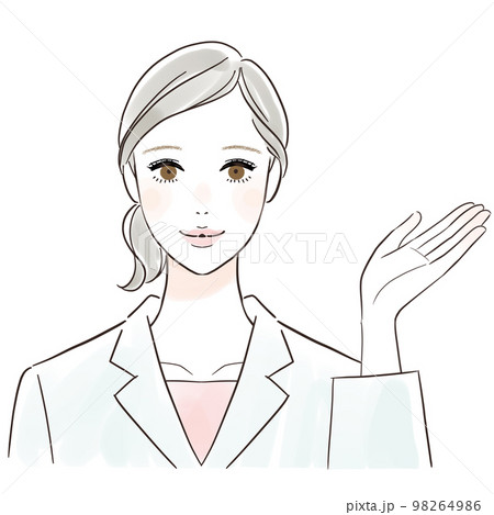 笑顔で案内する白衣の女性 98264986