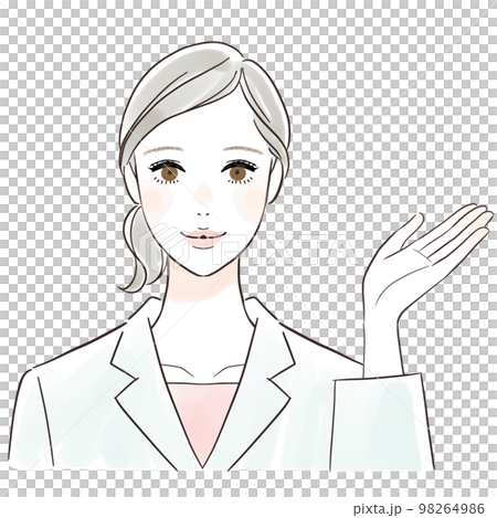 笑顔で案内する白衣の女性 98264986